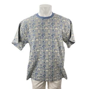 Intune Men's Blue Abstract Geometric Short Sleeve Crew Neck T Shirt Tee Top Sz M